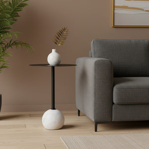 Yona Side Table With Marble Base - Black & White