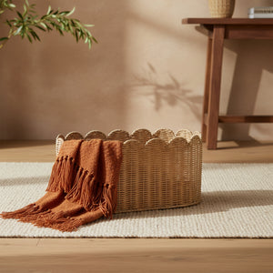 Frill Oval Rattan Storage Basket, Large - Natural