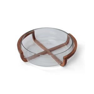Vetro Glass Serving Bowl With Wooden Stand and Spoons