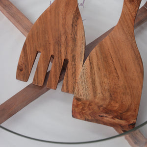Vetro Glass Serving Bowl With Wooden Stand and Spoons