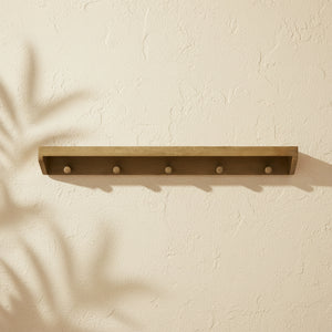 Rafa Wooden Wall Shelf With Hooks, Natural