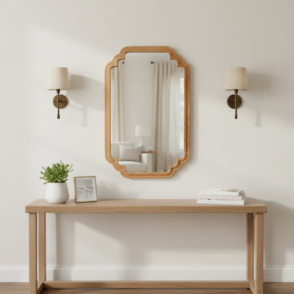 Celia Rectangular Wall Mirror With Wooden Frame - Honey