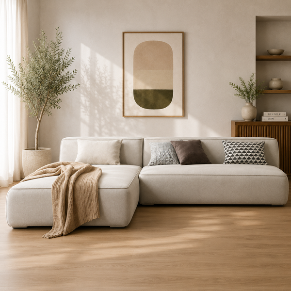 Comfort Max L-Shaped 4 Seater Sofa Velvet Fabric - Light Beige - L290cm x W178cm x H70cm