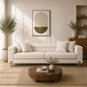 White New York Sofa Brushed brass finish legs