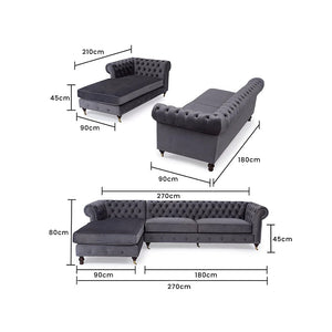 Opulent Oasis 4 Seater Triangle Corner L Shape Fabric Sofa - Gray - Cotton Home