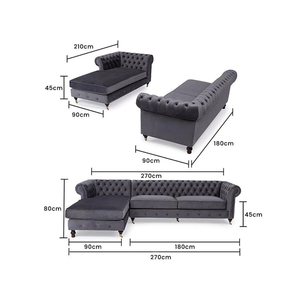 Opulent Oasis 4 Seater Triangle Corner L Shape Fabric Sofa - Gray - Cotton Home