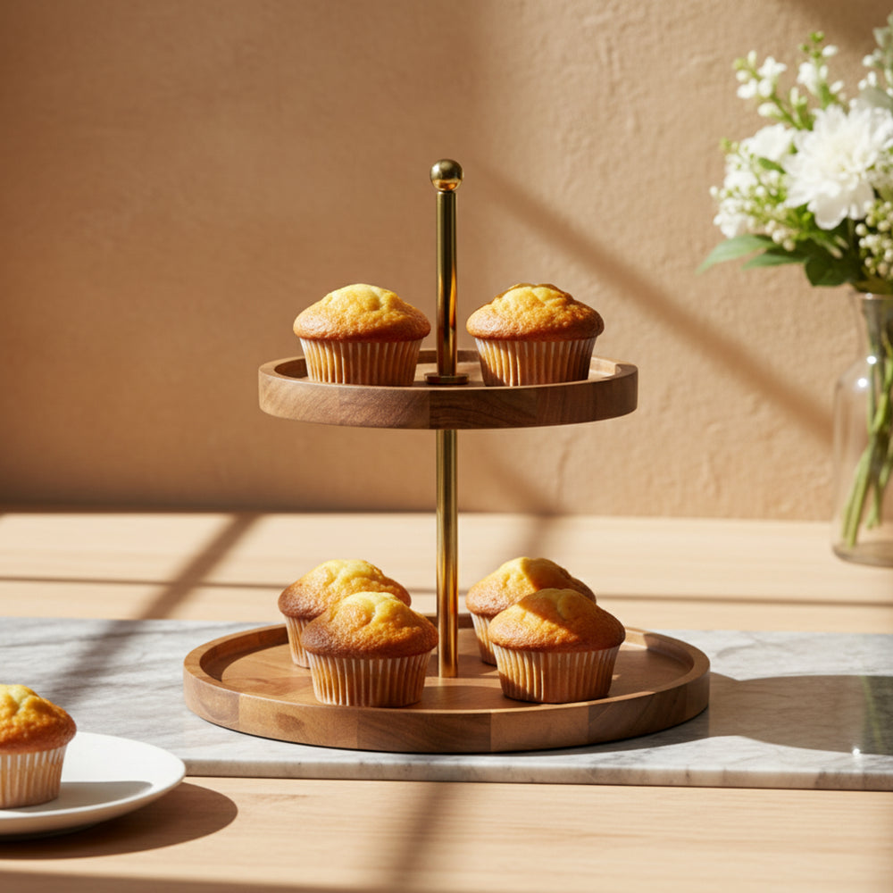Nosh 2-Tier Wooden Cake Stand - Natural
