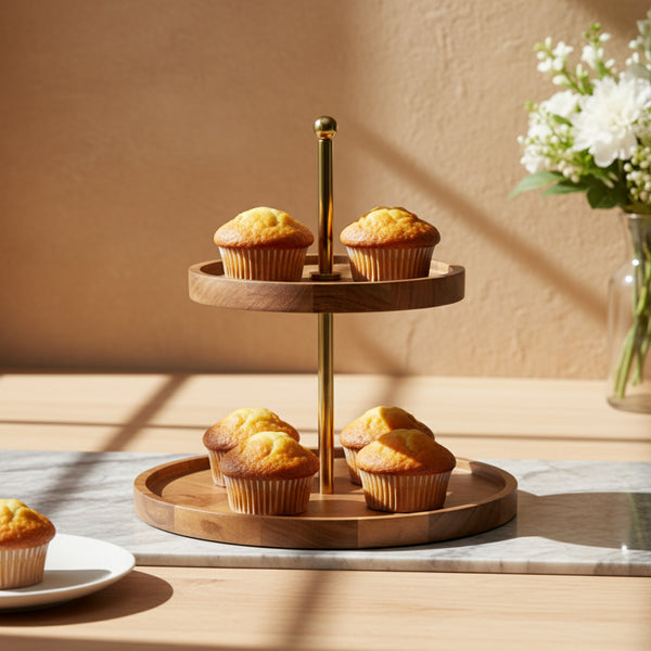 Nosh 2-Tier Wooden Cake Stand - Natural