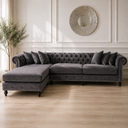 Opulent Oasis 4 Seater Triangle Corner L Shape Fabric Sofa - Gray