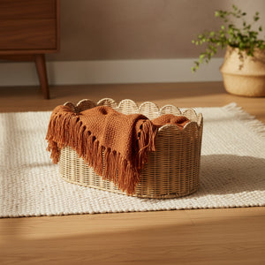 Frill Oval Rattan Storage Basket, Small - Natural