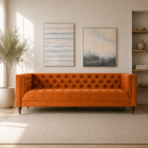 Ector 3-Seater Velvet Tuxedo Arm Sofa - Luxurious Rust Upholstery L220cm x H86cm x W78cm
