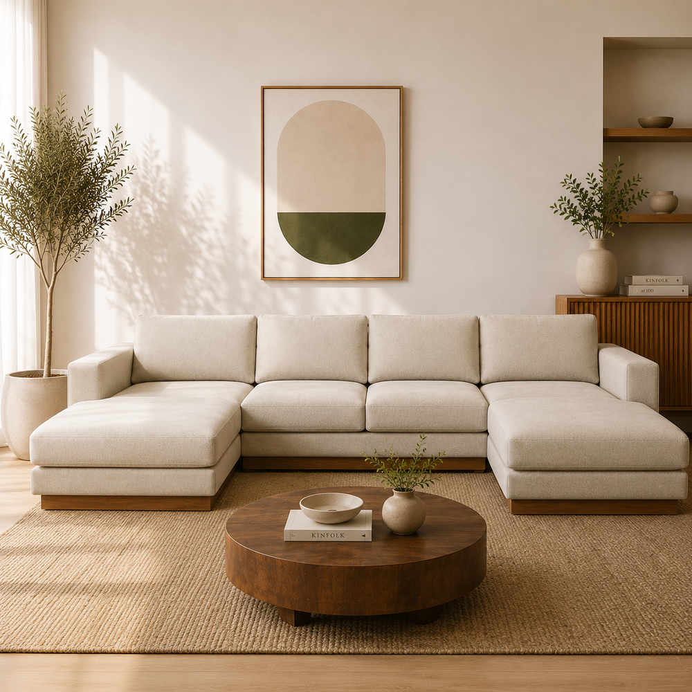 Tidal Double Chaise Fabric Sectional Sofa Luxury Seating by Cotton Home
