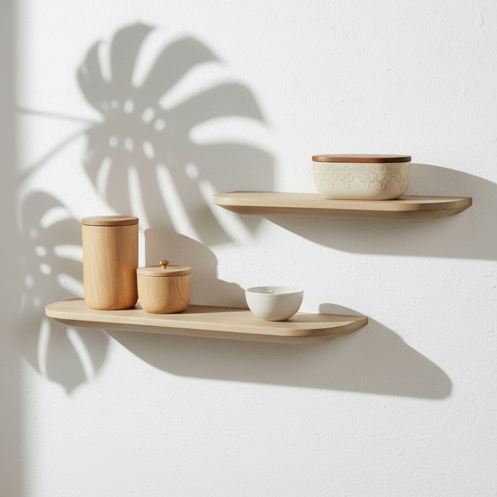 Naza Wooden Wall Shelf, Set Of 2 - White Washed