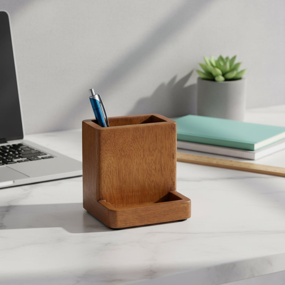 Slot Wooden Mobile Stand - Brown