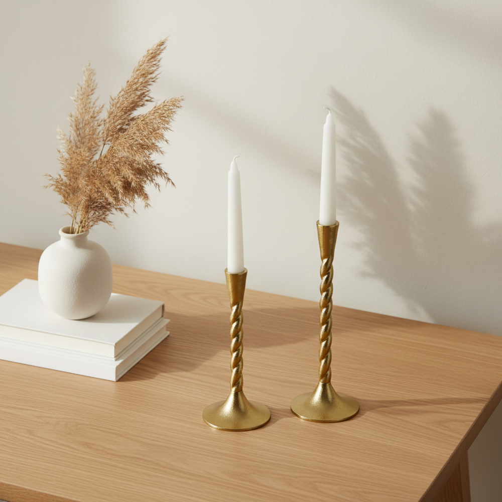 Loor Metal Candle Holder, Set Of 2 - Gold