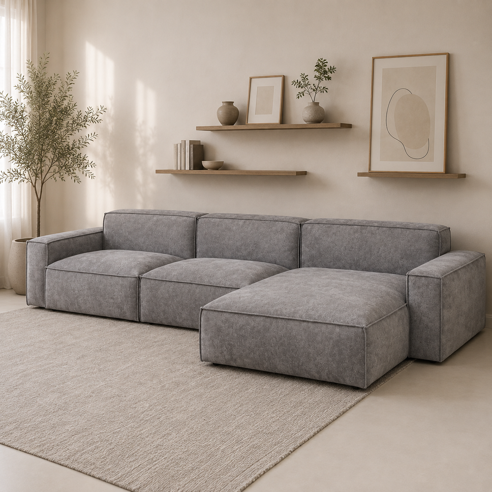 Plufflair L-shape Velvet Grey Sofa