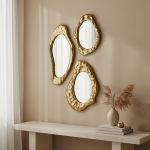 Flova Wall Mirrors With Metal Frame, Set of 3 - Gold