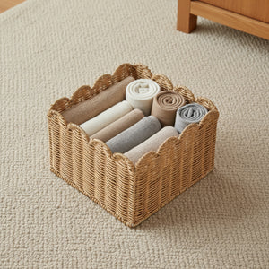 Frill Rattan Storage Basket, Square - Natural