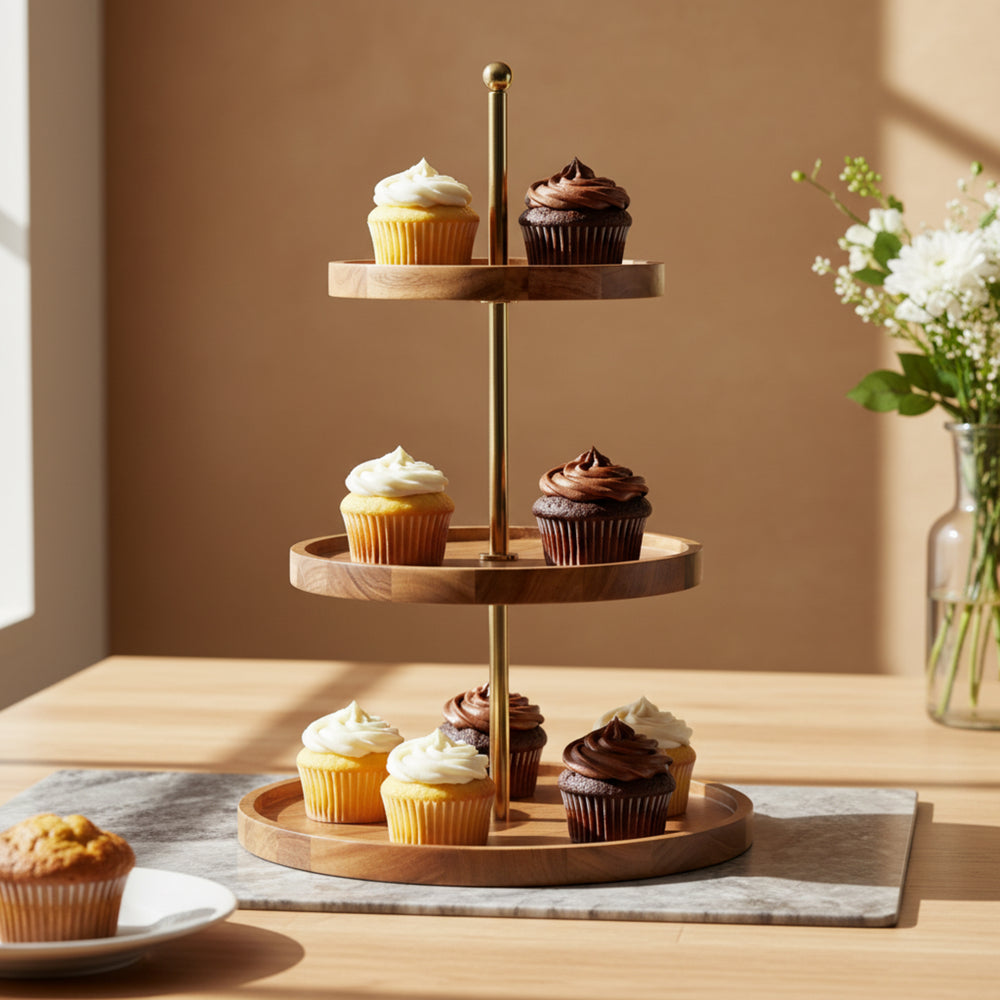 Nosh 3-Tier Wooden Cake Stand - Natural