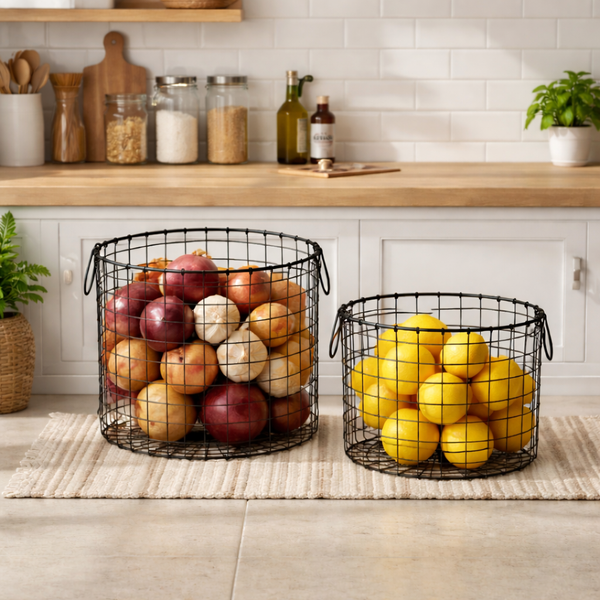 Beni Metal Storage Basket, Set Of 2 - Black