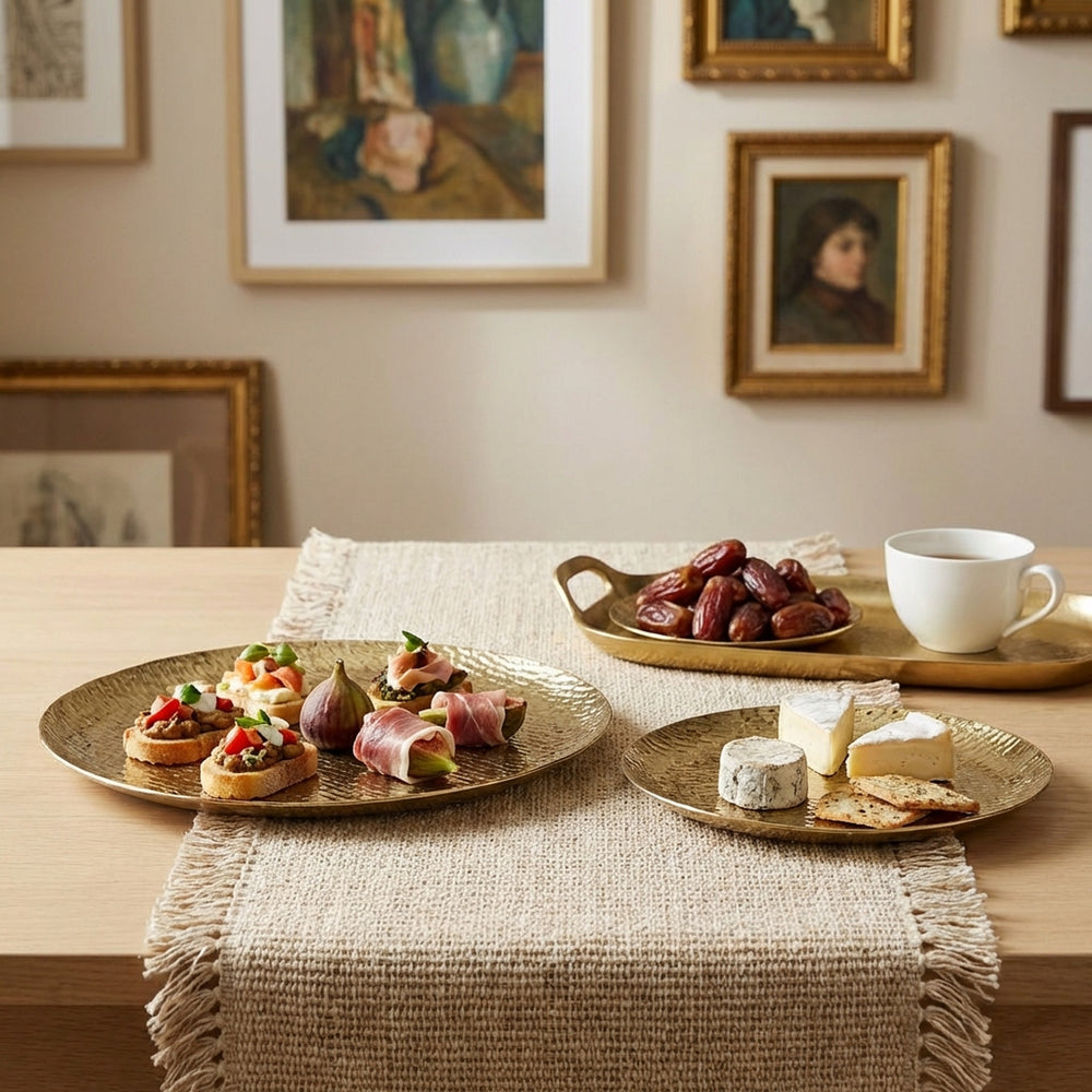 Relish Round Metal Platter, Set of 2 - Gold