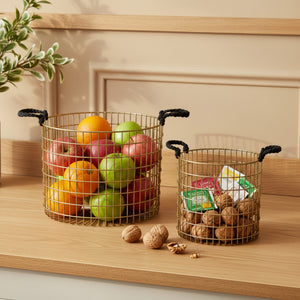 Solix Metal Storage Basket, Set Of 2 - Gold