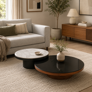Mayo & Miyo Table Set - Black Glass, Torrento Marble