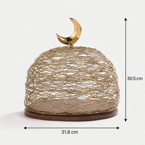 Lunar Wooden Platter With Metal Cover, Large - Gold