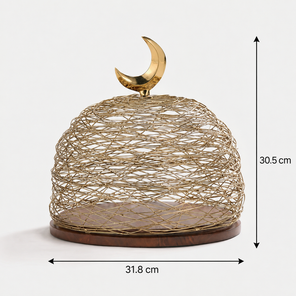 Lunar Wooden Platter With Metal Cover, Large - Gold