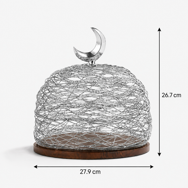 Lunar Wooden Platter With Metal Cover, Small - Silver