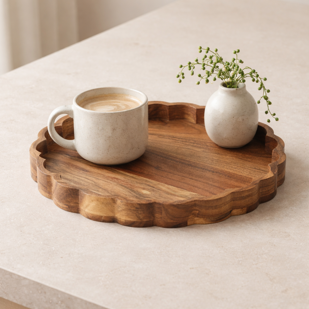 Scallop Wooden Platter, Natural