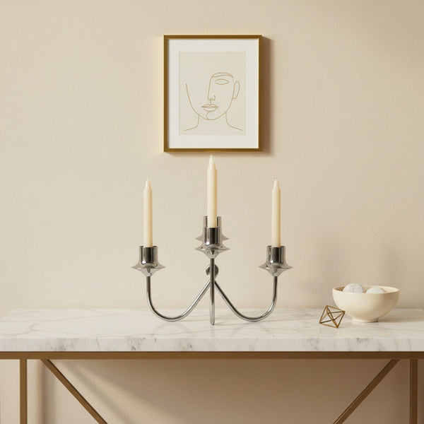 Bezel Metal Candle Holder, Silver