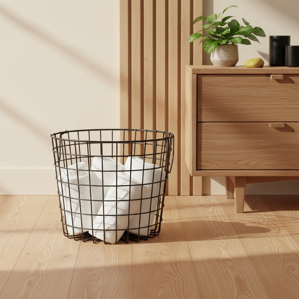 Linny Metal Storage Basket With Metal Handles, Set Of 2 - Black