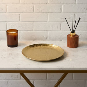Relish Round Metal Hammered Platter, Large - Gold