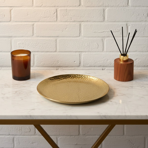 Relish Round Metal Hammered Platter, Large - Gold