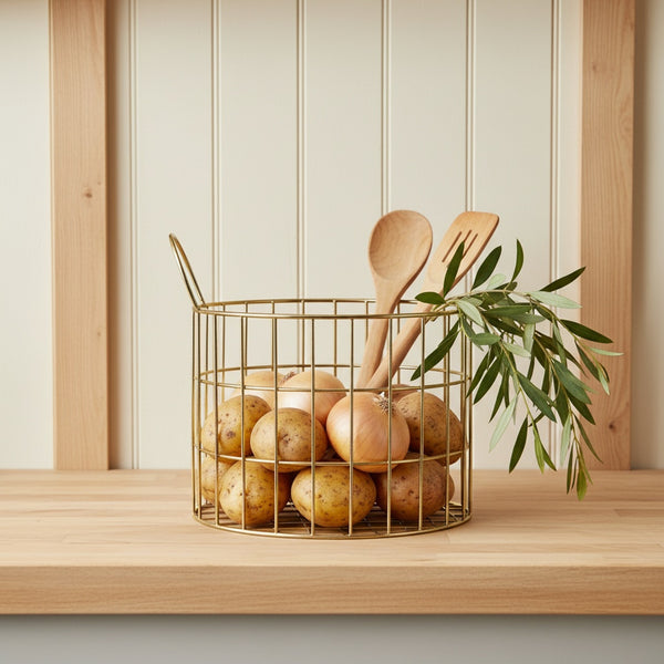 Lexa Round Metal Storage Baskets, Set of 2 - Gold