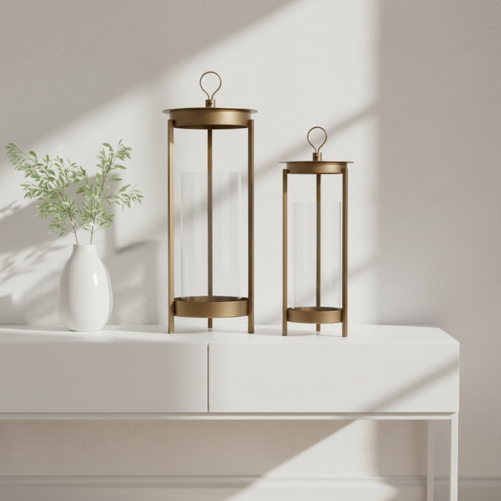 Cesca Metal Lantern, Set Of 2 - Brown