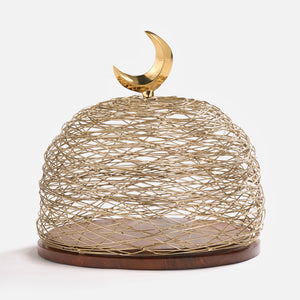 Lunar Wooden Platter With Metal Cover, Large - Gold