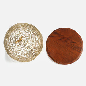 Lunar Wooden Platter With Metal Cover, Large - Gold