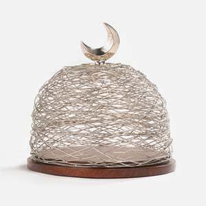 Lunar Wooden Platter With Metal Cover, Small - Silver
