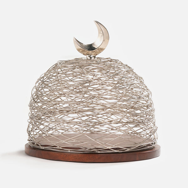 Lunar Wooden Platter With Metal Cover, Small - Silver