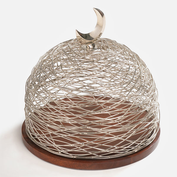 Lunar Wooden Platter With Metal Cover, Small - Silver