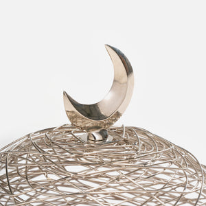 Lunar Wooden Platter With Metal Cover, Small - Silver