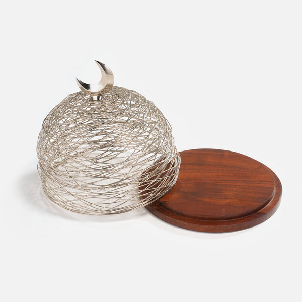 Lunar Wooden Platter With Metal Cover, Small - Silver