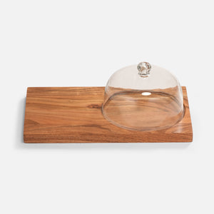 Dome Serving Platter With Glass Cover - Natural