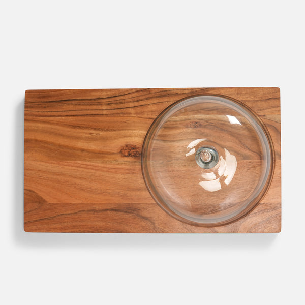 Dome Serving Platter With Glass Cover - Natural