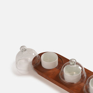 Dome Serving Tray with Metal Bowls- White