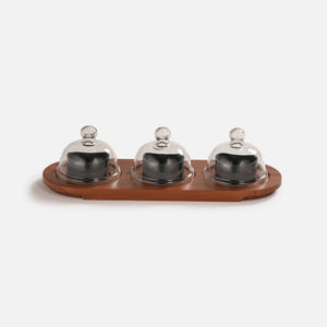 Dome Serving Tray With Metal Bowls - Black