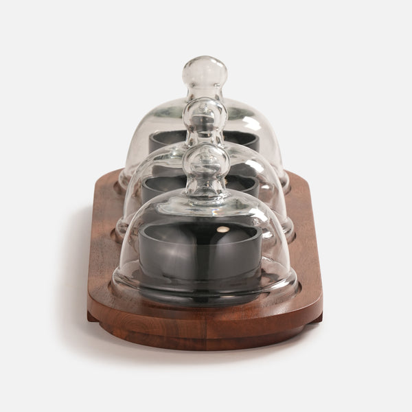 Dome Serving Tray With Metal Bowls - Black