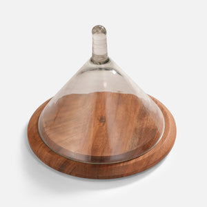 Dome Serving Platter With Glass Cover, Small - Natural
